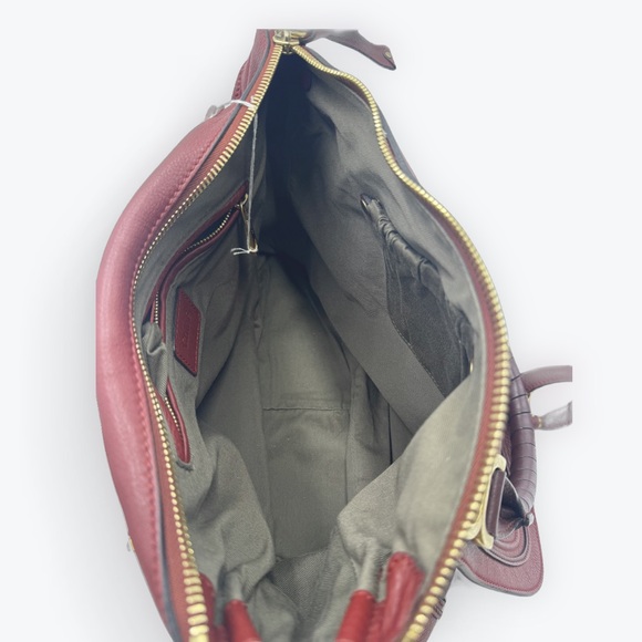 Auth Chloe Large Red Leather Marcie Double Satchel Dual Brown Top Handles Pursea - Picture 13 of 15